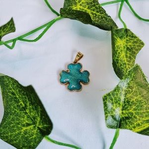 Bluegreen Glass Pendant with Gold Rims